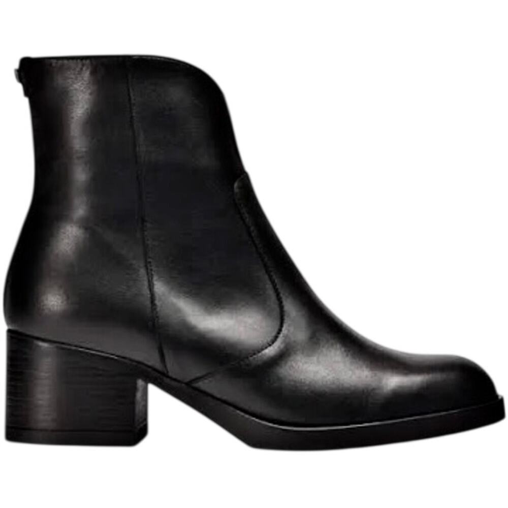 NWT Wonders Spain Sugar Black Leather Blend Stretch Ankle Boots Block Heel Goth